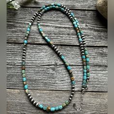 Sterling Silver Blue Green Turquoise W Pearls Bead Necklace. 36 Inch Best Offers Accepted! Natural Stone Beaded Necklace, Blue Green Turquoise, Navajo Jewelry, Stone Beaded Necklace, Green Turquoise, Jewelry Diy, Silver Blue, Bead Necklace, Pearl Beads