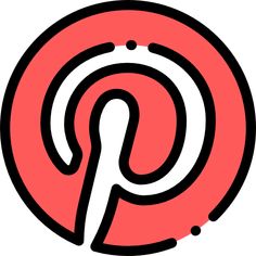 the letter p in a circle with black dots on red and white background, as well as an arrow