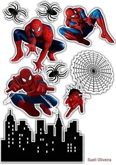 some spiderman stickers are on the wall