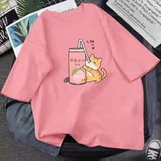 Kawaii Pink Top, Kawaii T Shirts, Modest Fashion Outfits, Harajuku Fashion, Fantasy Clothing, Pink Tops, Pink Print, Character Outfits, Top Tee