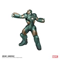 an iron man figure is posed on a white background with his arms outstretched and hands out