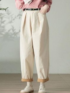 Style:	Street Material:	Cotton Pattern:	Solid Color Length:	Full Length Closure Type:	Button Silhouette:	Straight Leg Gender:	Female Season:	Spring/Fall  #straightleg #highrise #pants #cotton Khaki Cotton Non-stretch Wide Leg Pants, Beige Cotton Harem Pants For Fall, Fall Beige Cotton Harem Pants, Baggy High-waisted Khaki Harem Pants, Baggy High Waist Khaki Harem Pants, Beige Relaxed Fit Harem Pants For Fall, High Waist Baggy Khaki Harem Pants, Baggy High Waist Khaki Wide Leg Pants, Fall Khaki Straight Leg Harem Pants