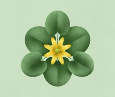 four leaf clover with yellow center on light green background, top view imagensign for st patrick's day