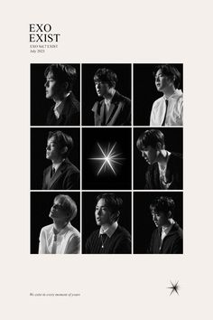 an advertisement for exo's upcoming album, featuring six photos of the same person