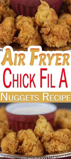 air fryer chicken flakes on a platter with dipping sauce in the background