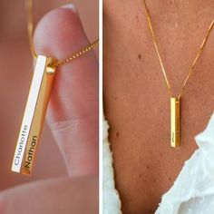 Gold Bar Necklace Engraved, Jewelry Text, Gold Bar Necklace Personalized, Custom Engraved Bracelet, Engraved Bar Necklace, Personalized Engraved Gifts, Vertical Bar Necklace, Bar Necklace Personalized, Vertical Bar