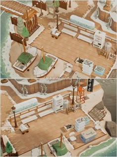 two views of a miniature model of a park