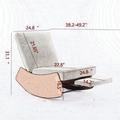 a chair with measurements for the seat and footrests on it, sitting in front of a white background