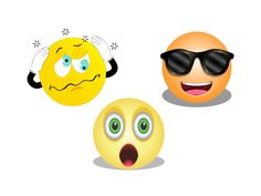 three emoticions wearing sunglasses and one with an angry look on his face, the other frowning