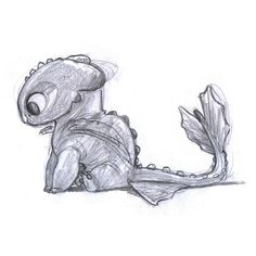 a drawing of a baby dragon sitting on the ground with its head turned to the side