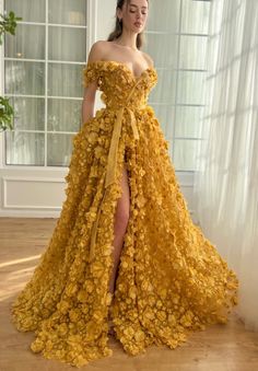 Marigold Meadow Gown | Teuta Matoshi Teuta Matoshi Gown, Teuta Matoshi Dresses, Matoshi Dress, Teuta Matoshi, Gold Gown, Earthy Outfits, Embroidered Lace, Sewing Dresses, Yellow Dress