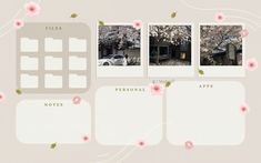 the four photos are placed on top of each other with pink flowers around them,