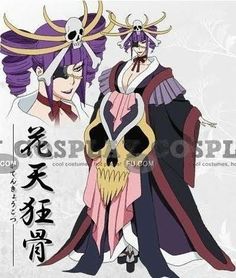 two anime characters dressed in costumes with skulls on their heads and one wearing a skull headdress