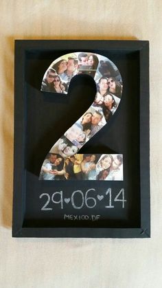 the number two is made up of photos in a black frame with a white background