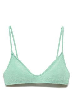 A textured finish adds chic style to this classic bikini top made in a timeless triangle design. Lined 77% polyamide, 20% polyester, 3% elastane Hand wash, line dry Imported Cute Triangle Bikinis, Preppy Bikinis, Swim Fits, Triangl Bikinis, Pretty Swimsuits, Triangle Bikinis, Summer Bathing Suits