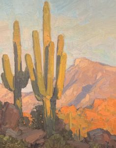 an oil painting of cactus trees in the desert