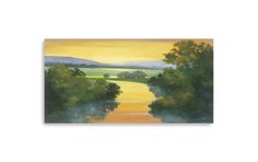 an oil painting of a river at sunset