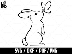 a rabbit with a butterfly on it's head and the words svg dxf