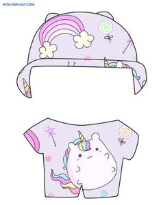 an image of two hats with unicorns and rainbows on them, one is purple