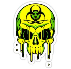 a yellow and black skull sticker on a white background