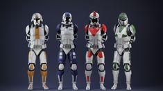 five different types of star wars action figures are shown in the same image, each with their own color scheme