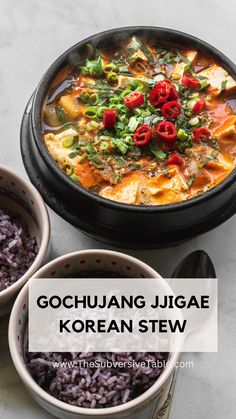 Black clay pot filled with gochukang Jjigae Korean stew Gochujang Jjigae, Korean Stew, Tofu Cubes, Simmering Pot, Korean Chili, Korean Chili Paste, Korean Soup, Hearty Stew