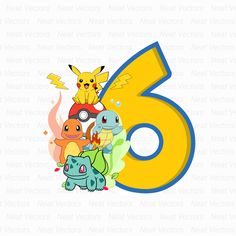 the number six with pokemon characters on it