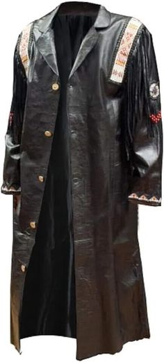 Cowboy Fringe, Cowboy Coat, Native American Western, African Attire For Men, Leather Coats, American Western, Long Leather Coat, Black Goth, Leather Trench