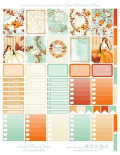 an autumn themed planner sticker sheet with pumpkins and leaves on the top, along with