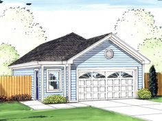 this is an artist's rendering of the garage and front entrance to a house