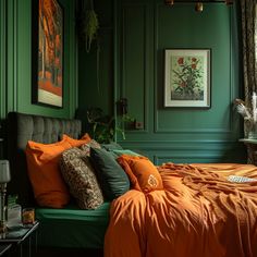 70s bedroom revamp showcasing vintage charm with modern twists Bedroom Ideas 70s, Bedroom Decor 70s, Wallpaper 70s Aesthetic, 70s Bedrooms, 70s House Design, 70s Bedroom Ideas, 70s House Renovation, Green And Orange Bedroom, 70s Decorations