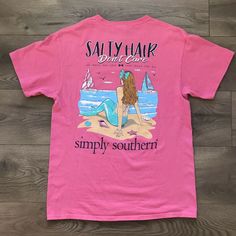 SIMPLY SOUTHERN Women T-Shirt Size M Pink Short Sleeve SALTY HAIR DON’T CARE Tee #SimplySouthern #Basic #Casual Southern Women, Salty Hair, Simply Southern, Pink Shorts, Women T Shirt, Women Clothing, Graphic Tees, T Shirts For Women, Mens Graphic Tshirt