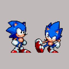 sonic the hedgehog and sonic the cat are in pixel art, but they look like they