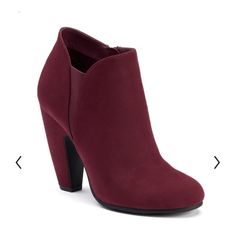 Nib Beautiful Women's High Heel Booties Color Wine Fall Heeled Boots With 4-inch Heel And Closed Toe, Ankle Booties With 4-inch Heel For Fall, Trendy Closed Toe Boots With 4-inch Heel, Winter Closed Toe Heeled Boots With 4-inch Heel, Winter Stacked Heel Ankle Boots, Winter Ankle Boot Heels With Stacked Heel, Burgundy Closed Toe Boots For Winter, Winter Ankle Boots With Stacked Heel, Burgundy Closed-toe Winter Boots