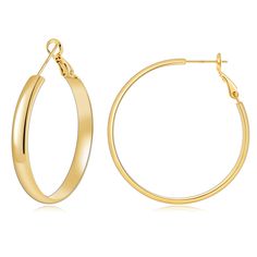 PRICES MAY VARY. Lightweight: Approx 0.2oz thick hoop earrings for women trendy, comfortable for everyday wear and you don’t even feel them Hypoallergenic: 14k gold hoops earrings for women with 925 sterling silver post, no lead or nickel hypoallergenic hoop earrings for women's sensitive ears Size: 5mm thick, 40mm diameter elegant gold earrings hoops, 20 gauge post with sturdy secure clasp, easy to put on and take off Shiny: Handcrafted high polished finish thick gold hoop earrings 14k real gol Gold Earrings Hoops, Real Gold Hoop Earrings, Elegant Gold Earrings, Thick Gold Hoop Earrings, Gold Hoops Earrings, Thick Gold Hoops, Rose Gold Hoop Earrings, Thick Hoop Earrings, 14k Gold Hoop Earrings