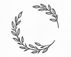 a black and white drawing of a wreath with leaves on it's sides, in the shape of a letter o