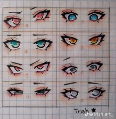 the eyes are drawn in different ways and have been colored to look like they're from