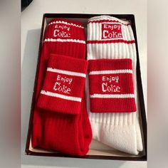 This Is An Awesome Vintage 1980’s Topsox Coca Cola Gift Set Novelty Box. It Comes With 2 Pairs Of Red & White “Enjoy Coke” Tube Socks And 2 Wristbands Sweatbands. Brand New In Original Box. I Have 3 Sets Listed, Sold Separately. The Boxes Aren’t Perfect, I’ve Had Them For Years And They’ve Been Moved Around And In Storage. New In Box. Size: Medium Coca Cola Gifts, Halloween Socks, Argyle Socks, Mens Crew Socks, Nike Tennis Dress, Tube Socks, Calf Socks, Tie Dye Patterns, Blue Ties