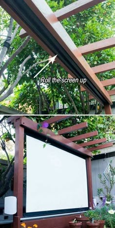 Pergola Wood, Backyard Movie, Have Inspiration, Backyard Diy Projects, Shade Structure, Movie Screen, Outdoor Movie, Landscape Designs