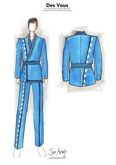 a drawing of a blue suit and pants