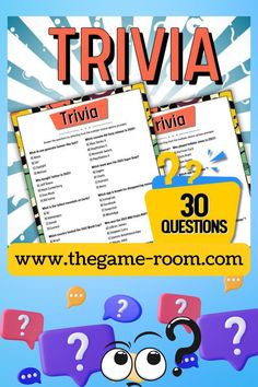 the trivia quiz game with question marks on it and an image of a cartoon character