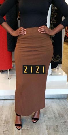 This skirt comes in two sizes labeled # and #A # is 42 inches in length #A 40 inches in length Model is wearing Small -#A Trendy Fitted Maxi Skirt, Chic Striped Lined Maxi Skirt, Elegant Brown Full-length Maxi Skirt, Elegant Brown Full Length Maxi Skirt, Brown Lined Pencil Maxi Skirt, Skirt Styles, Maxi Skirt Style, Maxi Skirts, Medium Brown