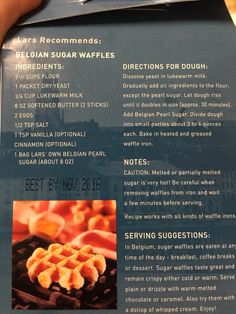 a close up of a menu for waffles