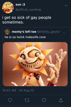 a tweet with an image of a cartoon character on it