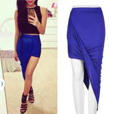 Stretchy Royal Blue High Waisted Body Con Skirt. Fits For Xs/S. Ordered Online And Is Too Small On Me. Never Worn. Blue Fitted Mini Bottoms, Trendy Blue Stretch Mini Skirt, Trendy Fitted Blue Skirt, Summer Midi Draped Skirt For Night Out, Chic High-waist Blue Mini Skirt, Trendy Stretch Blue Skirt, Blue Summer Pencil Skirt, Blue Knee-length Pencil Skirt For Summer, Chic Fitted Blue Mini Skirt