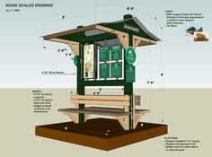 an image of a wooden bench in the middle of some plans for a small house