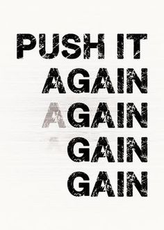 the words push it again, against a white background with black letters and an image of a