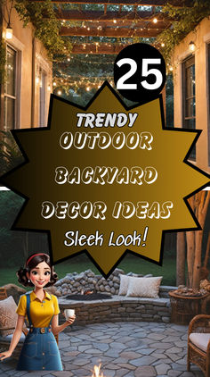 an outdoor backyard decor idea with text overlay that reads 25 trendy outdoor backyard decor ideas