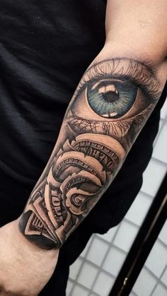 a man's arm with an eye tattoo on it