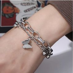 Silver One Clasp Multi Charm Bracelet, Star Dust Butterfly Bracelet Length: 6.5 Plus 2 Inch Extender Bracelet Star, Delicate Choker, Simple Silver Jewelry, Edgy Jewelry, Star Dust, Butterfly Bracelet, Colourful Necklace, Tiffany Heart, Heart Charm Bracelet